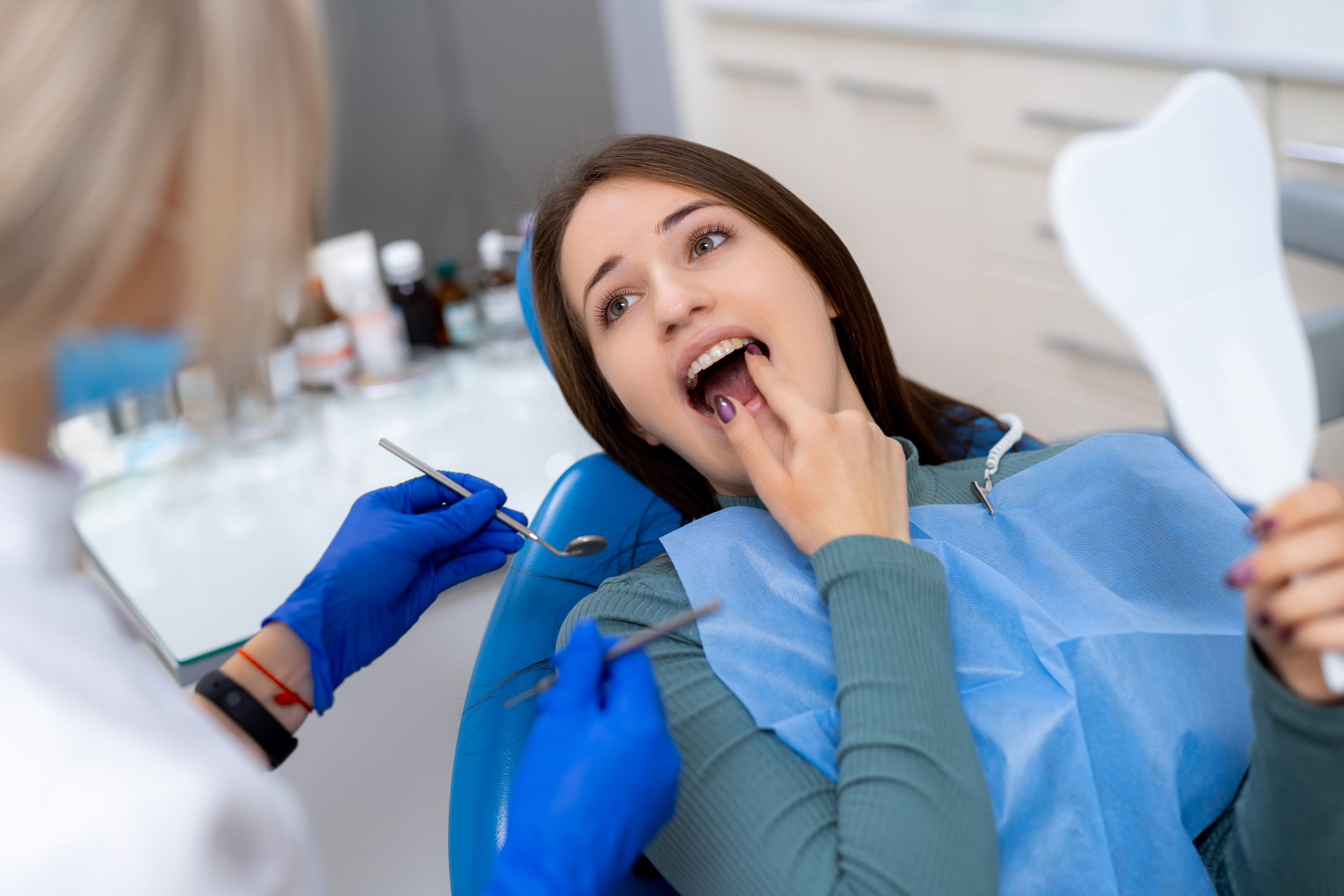 patient receiving a dental cleaning